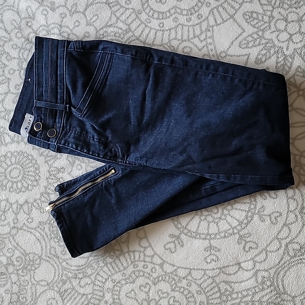 LOFT Skinny Ankle Jeans Size 28 Dark Wash Zipper Accent